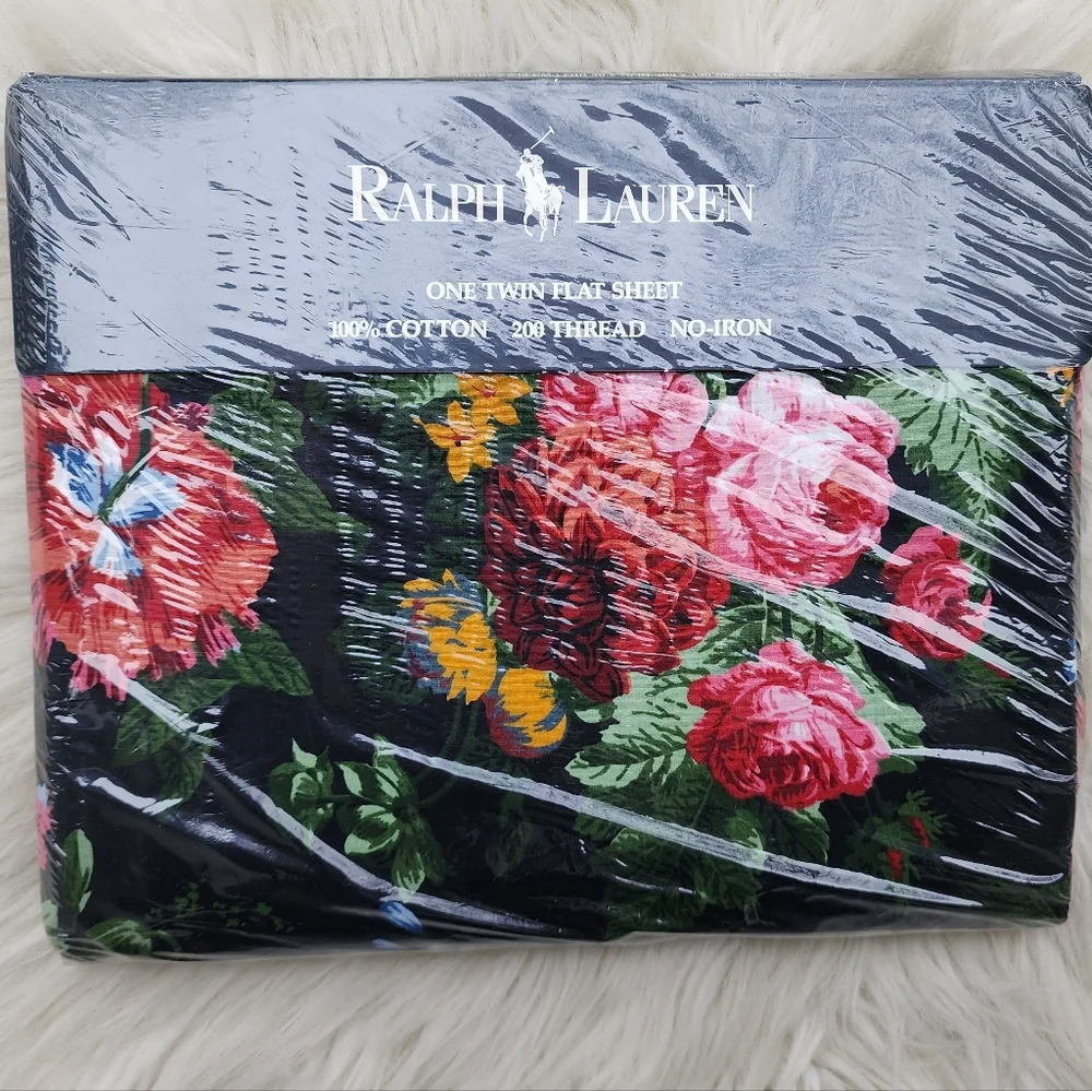 New Rare Ralph Lauren Isadora Black Floral Twin Flat Sheet